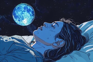 Woman lying down, space background