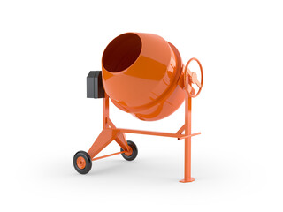 Orange Concrete Mixer Isolated on White Background, 3d illustration