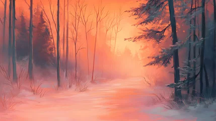 Fototapete Enchanting winter forest landscape with pastel colors and serene ambiance © Dina