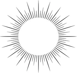 A black and white illustration of a burst pattern emanating from a central circular empty space