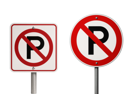 Prohibited Parking Symbol with a Bold "P" Inside a Red Circle and Diagonal Slash, Clear Message of No Parking Enforcement, Isolated on Transparent and White Background
