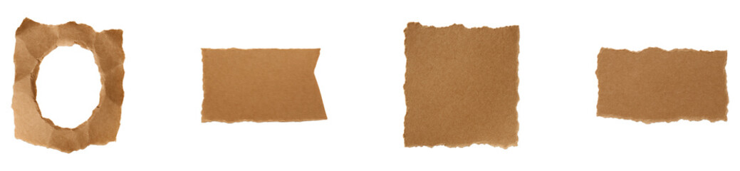 Various Shapes of Torn Paper Edges in Earthy Tones, Perfect for Crafting and Design Projects, Isolated on Transparent and White Background