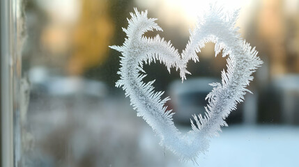 Obraz premium Frozen heart on window, a frosty symbol of love in winter season outdoors