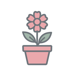 Simple Pink Flower in Pot Illustration of a Blooming Plant