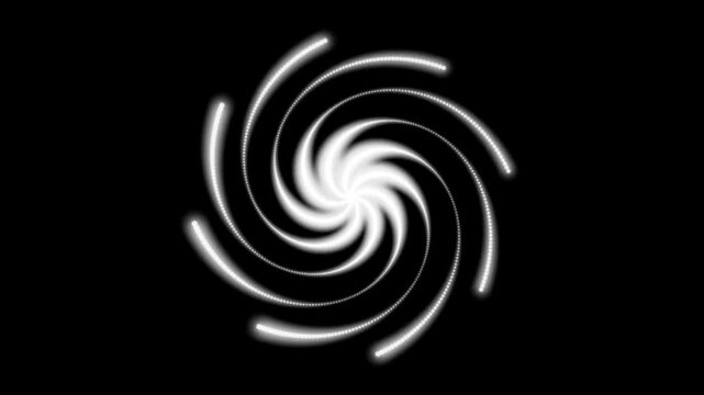 Kaleidoscopic Halftone Dot Animation with Eight-Fold Rotational Symmetry on Black Background Featuring Glowing Spiral Petal Patterns and Zentangle-Inspired Starburst Wave Motion