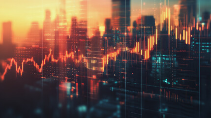 Fototapeta premium Smart city with connection network reciprocity over the cityscape social media networking systems that connects on the peak of success amid tall, innovative Smart city and graphs with statistics