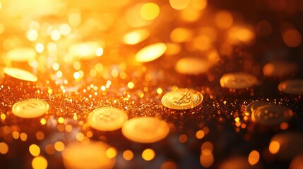 financial and banking concept picture of gold coin money with golden bokeh background