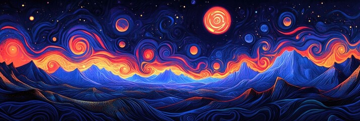Psychedelic Mountain Landscape at Night