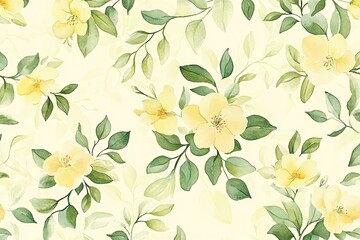 Delicate yellow floral pattern with soft green leaves