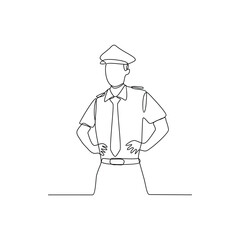 One continuous line drawing of a policeman in uniform and hat vector design illustration. Justice themes design in simple linear style concept. Suitable for your asset design and education purpose.