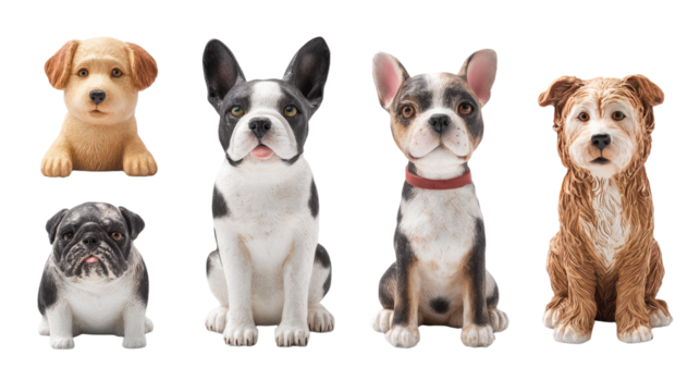 Collection of Decorative Dog Figurines in Various Breeds Posed - Powered by Adobe