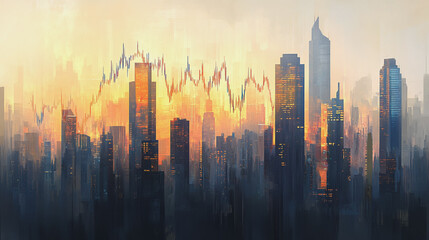 Fototapeta premium the peak of success amid tall, innovative Smart city and graphs with statistics to analyze business potential and predict future developments in company growth., innovative