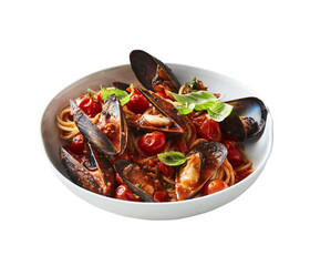 spaghetti with mussels and tomatos
