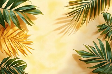 Tropical Palm Leaves. Vibrant Green and Yellow Botanical Background for Decorative Summer Design