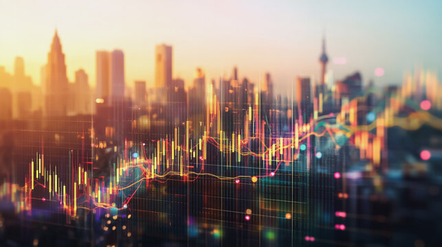 Smart city with connection network reciprocity over the cityscape social media networking systems that connects on the peak of success amid tall, innovative Smart city and graphs with statistics to a - Powered by Adobe