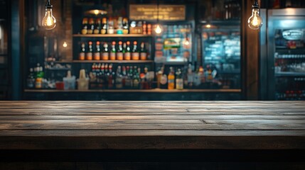 old vintage wooden product display of with blur bokeh supermarket background.	
