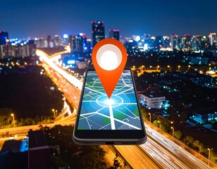 Smartphone GPS over city lights