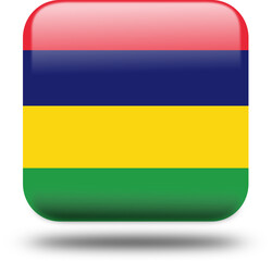 Mauritius Flag – 3D Square Icon Style with Drop Shadow, High Resolution PNG
