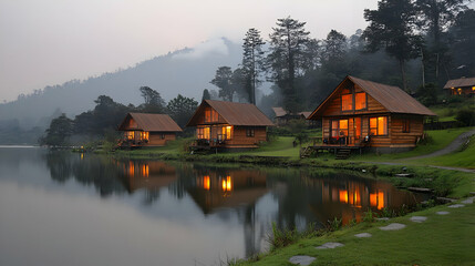 Fototapeta premium Lakeside Cabin Illustration