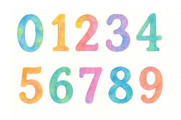 Watercolor Numbers Zero to Nine on White Background Colorful Digits for Educational Use