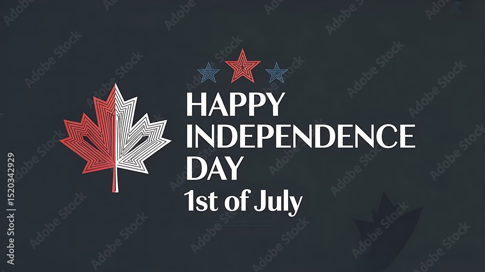 Fototapete happy independence day canada flag, three red and blue stars on top, and “1st of july