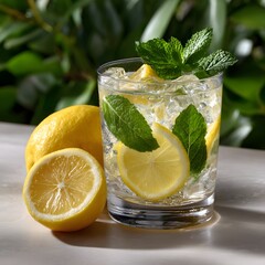 Refreshing lemonade with ice and mint