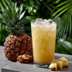 Refreshing pineapple cocktail in a tall glass