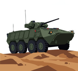 Military armored vehicle combat tank on desert terrain vector illustration 