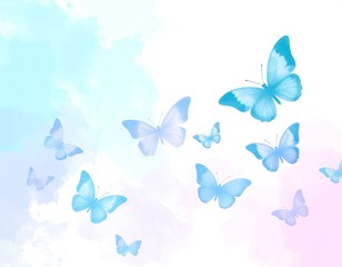 Pastel butterflies on watercolor background