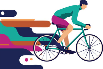 Fototapeta premium Man riding bicycle with colorful abstract background vector illustration 