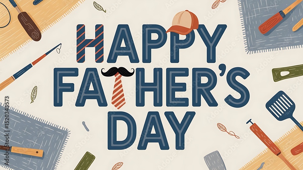 Fototapete a father’s day card with the word happy father’s day in bold, patterned blue typography. replace the