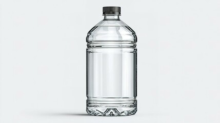 Transparent plastic bottle with black cap.