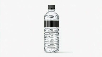 Clear plastic water bottle with black label.