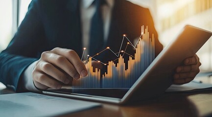 Businessperson analyzing financial data on a tablet
