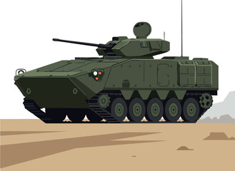 Armored military vehicle combat tank in desert environment vector illustration 