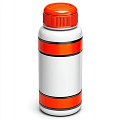 White Plastic Bottle with Orange Cap and Label on White Background