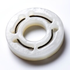 White Plastic Component with Black Rubber Rings on White Background