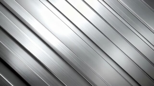 Silver aluminum metal planks arranged diagonally with a bright reflective quality for modern industrial designs and textured backdrops