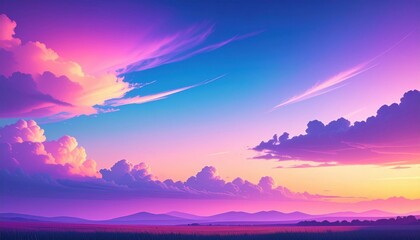 Colorful Pastel Sunset Sky With Pixel Art Style