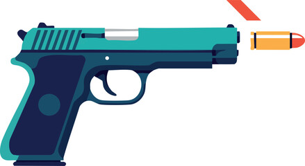 Fototapeta premium Semi Automatic Pistol Shooting Bullet Vector Illustration in Blue and Orange Colors 