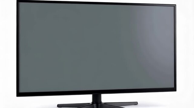 Modern flat screen monitor on a stand against a bright white background in a studio setting for advertising and technology concepts