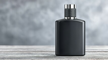 Obraz premium Dark perfume bottle on a rustic wooden surface.