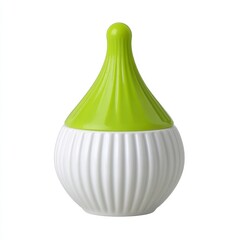 White Ribbed Ceramic Container with Bright Green Lid