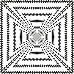Triangle pattern square. Hypnotic illusion shape. Abstract vector structure. Black white geometry.
