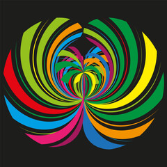 Color spiral vector. Abstract swirl motion. Multicolor vortex symbol. Dark background shape.