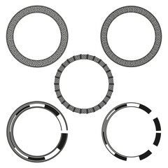 Decorative ring circle. Round element shapes. Geometric ornament rings. Vector outline form.