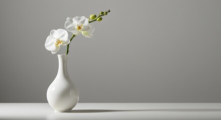 White orchid flower in vase still life minimalist design