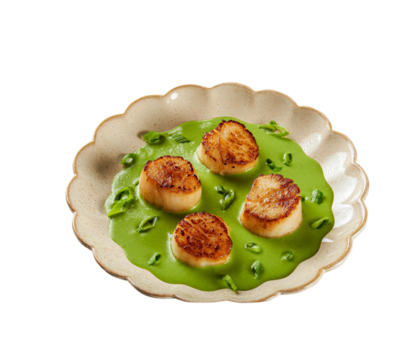 seared scallops and herbs
