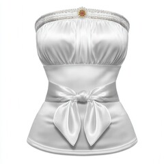 White Satin Strapless Top with Bow and Embellishment