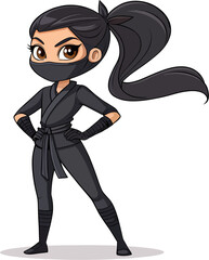 Confident Cartoon Female Ninja in Black Outfit – Vector Illustration